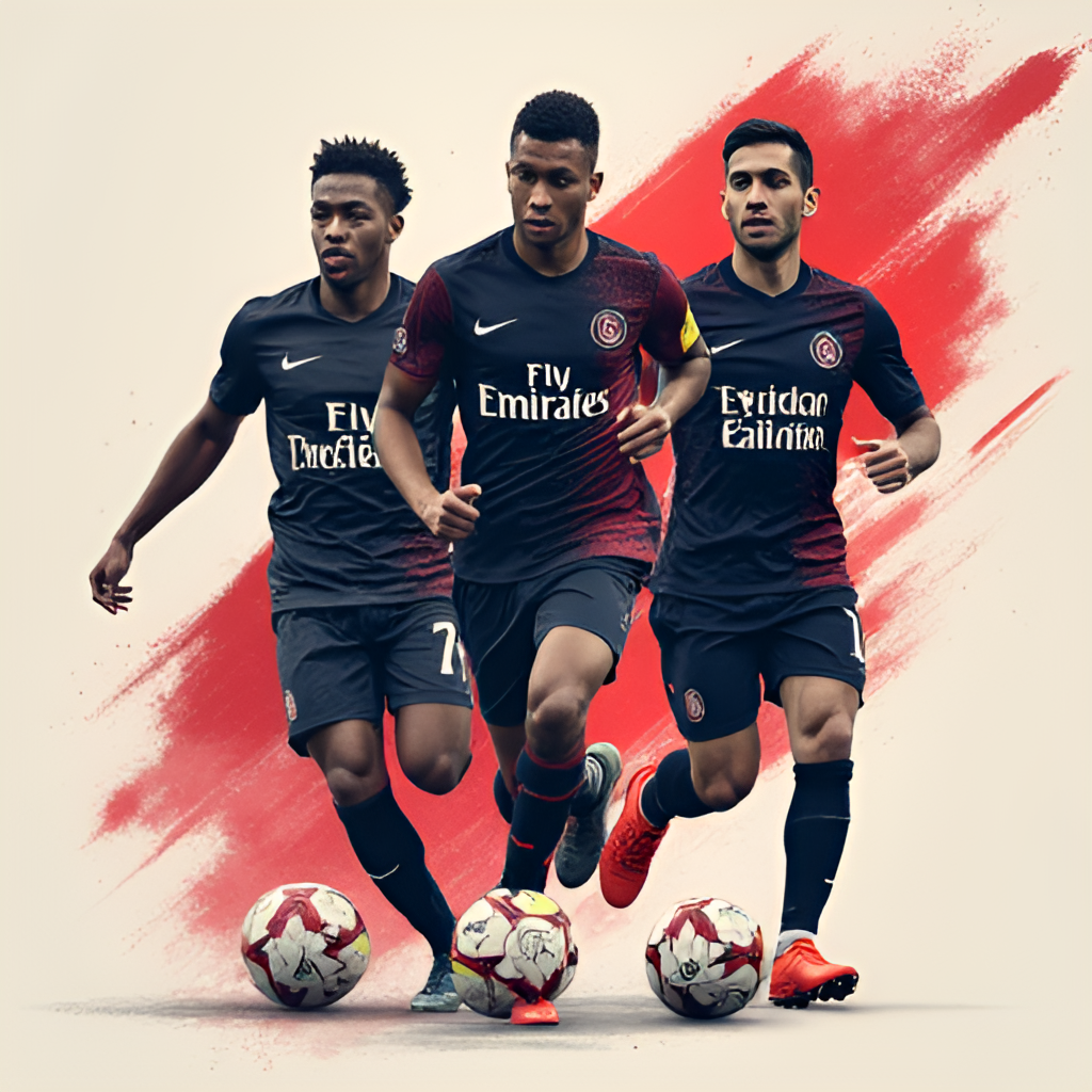 A composite image showing key PSG players (e.g., Mbappé, Dembélé, Verratti) in action overlaid with subtle elements representing Breton culture (e.g., a Triskel, Gwenn-ha-du flag colors) to symbolize the connection mentioned in the text.