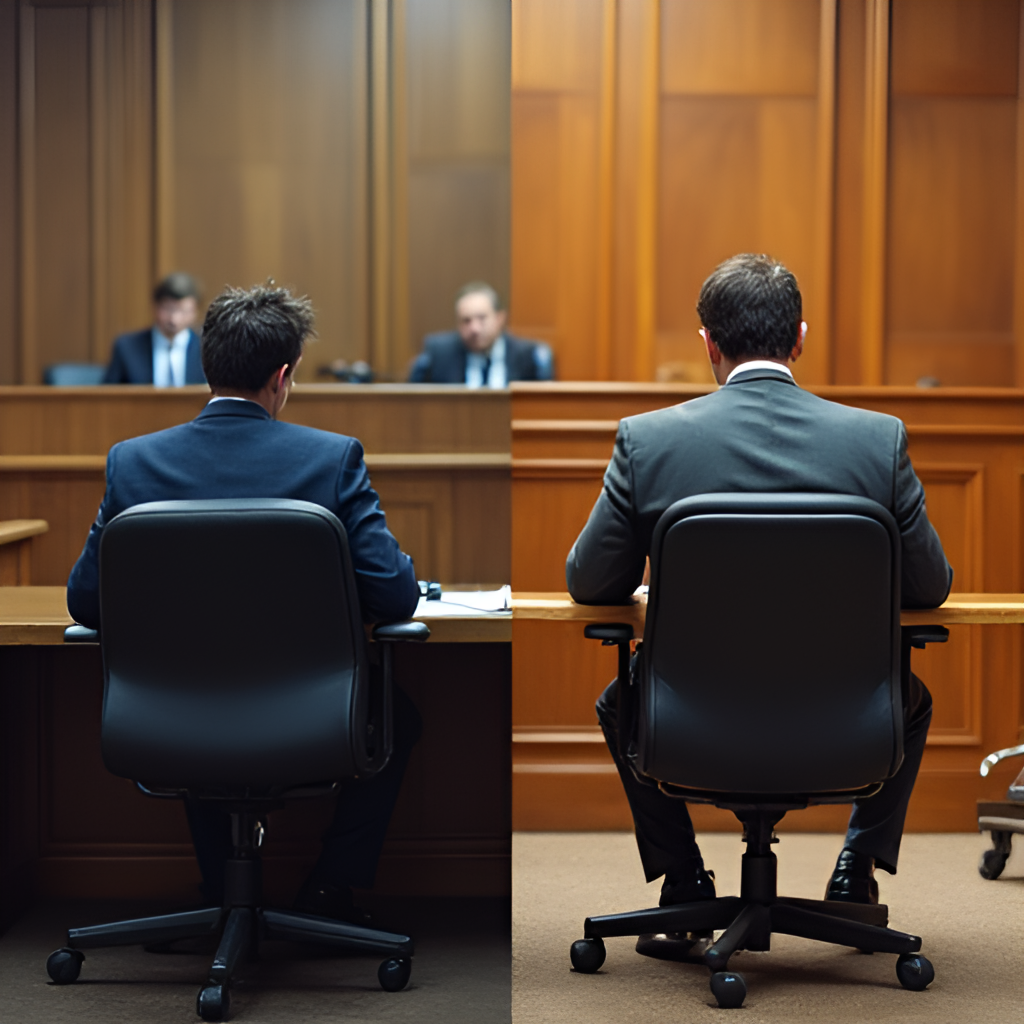 A split image or collage depicting two scenarios: one of a witness freely testifying in court and another of an empty chair where a non-compliant witness would have been, highlighting the difference between voluntary appearance and the potential need for forceful bringing.